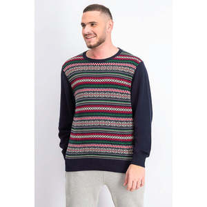 Maglione con Cappuccio da Uomo Blu Navy con Motivo Fair Isle, Impermeabile, 100% Cotone, Lavabile in Lavatrice, Taglia 2 Extra Large, Traspirante, con Stampa Frontale - Product Image 1
