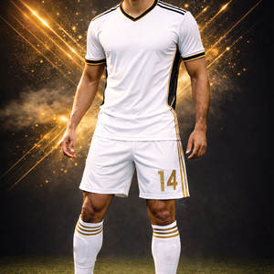 Uniforme de Fútbol Golden Aura Elite Kit, Color Blanco, Pantalón Corto de Verano, 100% Poliéster, Secado Rápido, Transpirable, para Atletas de Alto Rendimiento - Product Image 1