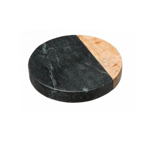 Ensemble de 4 sous-verres ronds en marbre noir et bois avec support pour café, boisson, thé, table de Dinig, sous-verres modernes pour la décoration intérieure - Product Image 5