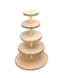 Soporte de madera para cupcakes de 5 niveles, soporte de exhibición de postres rústicos, rebanadas de madera grandes desmontables, cupcakes redondos - Product Image 1