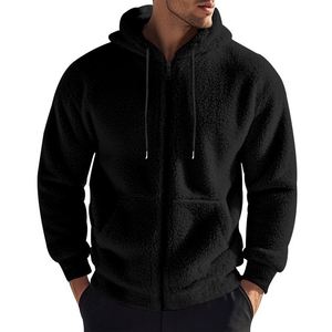 Custom <b>Men's</b> Flannel Large Pockets Hoodie Thick Lamb Wool Warm Zipper Double-sided <b>Velvet</b> Blank Design Hooded Sweatshirt - Product Image 2