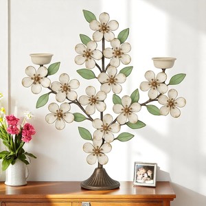 Candélabre de table en métal à 3 bras fait main bougeoir en fer sans flamme pour la maison Noël et Pâques Design floral décoratif - Product Image 2