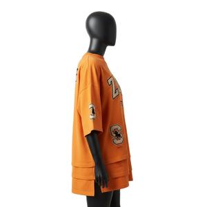 เสื้อยืดโอเวอร์ไซส์ผ้าคอตตอนเจอร์ซีย์สองชั้นสำหรับผู้หญิง พร้อมบริการปักโลโก้ด้วยความร้อนแบบกำหนดเอง เสื้อผ้าฝ้ายสองชั้นสำหรับผู้หญิง - Product Image 3