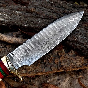 Cuchillo de caza de acero de Damasco hecho a mano, mango decorativo grabado, hoja fija, cuchillos para acampar y exteriores, proveedor mayorista - Product Image 6