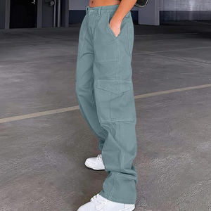 Pantalon large taille haute rayé bleu décontracté et respirant, écologique, personnalisé, grande taille, pour femme, collection Printemps 2026 - Product Image 6