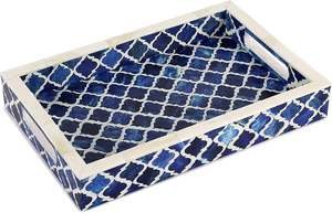 Bandeja con incrustaciones de hueso con patrón de inspiración marroquí de diseño caliente para bandeja de servicio de encimera de mesa de centro de fabricante indio - Product Image 2