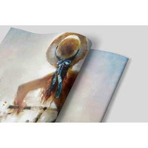 Impresión en lienzo abstracta moderna: obra de arte de una mujer con bicicleta, póster enrollado - Product Image 1