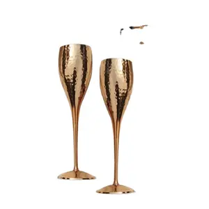 Wholesale price Top Quality wine glass for drinking in wedding party stemmed cocktail Metal glass hammered goblet for champagne