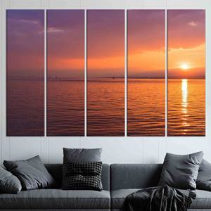 Toile imprimée : Décoration murale avec vue sur l'océan au coucher du soleil, ensemble de 5 toiles - Product Image 1