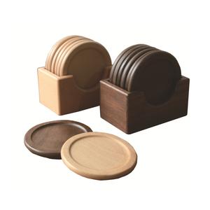 Sous-verre décoratif rond en bois MDF laser noyer bois foncé 6 pièces sous-verre ensemble support inclus décor à la maison sous-verre en bois - Product Image 6