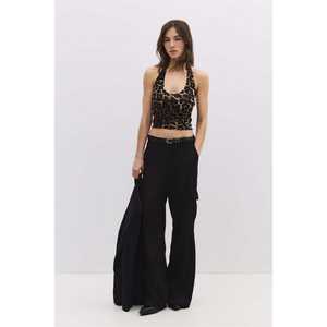 Blusa Corta Informal con Estampado de Leopardo, Estilo Vintage, Cuello Redondo, Tejido de Algodón, Corte Regular, para Uso Diario, Temporada de Verano - Product Image 2