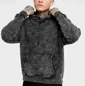 Sudadera con Capucha de Felpa Bordada con Lavado Ácido 100% Algodón OEM, Sudadera Térmica Vintage con Lavado Ácido para Hombre - Product Image 1