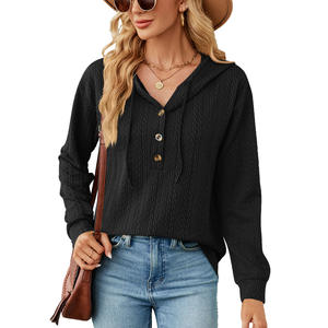 Sweat-shirt à capuche en tricot tissé vierge pour femmes Vêtements d'automne Boutonnés Vêtements confortables Hiver Qualité Formelle Manteau à manches longues Hoodies - Product Image 2