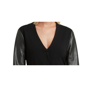 Giacca nera da donna Halston X-Small senza colletto in ecopelle con cintura sui maniche - Product Image 3