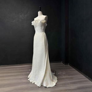 Vestidos de Fiesta Modernos y Elegantes NT99, sin Tirantes, Color Marfil, Estilo Sirena/Trompeta, Largos hasta el Suelo, con Encaje Floral y Apliques de Cristal - Product Image 2