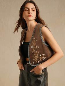 Chaqueta Corta Estilo Bohemio Indio Vintage con Bordado Floral, Chaleco de Estilo Dulce - Product Image 4