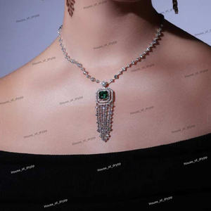 Collar de Plata con Moissanita y Diamante, con Piedra Verde Corte Esmeralda y Colgante de Borla, para Mujer, Joyería para Bodas y Fiestas - Product Image 2