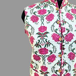 Chaqueta acolchada de algodón con estampado de bloques de mano al por mayor, ropa informal de invierno para mujeres y niñas, abrigo sin mangas de doble cara - Product Image 2