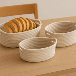 Juego de 3 Cestas Redondas Naturales y Ecológicas para Almacenamiento y Servicio, Organizador de Mesa, Cocina, Comedor, Encimera, Panadería, Hogar, Cafetería - Product Image 3