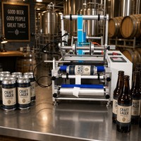 Machine d'étiquetage semi-automatique pour bouteilles rondes, applicateur d'autocollants auto-adhésifs pour canettes de bière et de boissons, pour ligne d'emballage