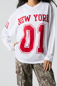 American 100% poliéster malla Jersey fútbol Boxy Tops manga larga cuello en V hombro caído camisetas para invierno - Product Image 3