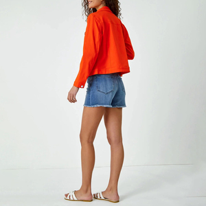 Chaqueta Vaquera Naranja Moderna y Elegante para Mujer, Manga Larga, con Botones, Estilo Informal, Teñido Liso, Ropa de Calle - Product Image 3