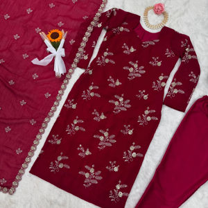 Hermosa fiesta de desgaste superior-inferior y Dupatta con hilo y secuencia de trabajo - Product Image 1