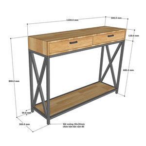 XAPO CST048 <b>Console</b> <b>Table</b> Rustic Industrial Design with Iron Frame and Mirrored Wood Top <b>for</b> <b>Entry</b> Villa or Hotel - Product Image 4