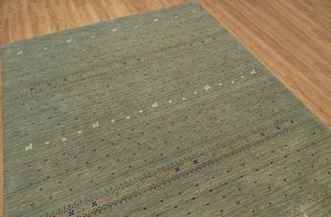 Tapis Gabbeh en laine vert sauge fait main, design tribal minimaliste, grand tapis de sol, décoration d'intérieur confortable pour le salon - Product Image 3