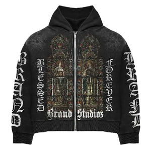 100% coton unisexe personnalisé pleine fermeture éclair survêtement léger surdimensionné imprimé pantalons de survêtement à capuche grande taille hiver en gros pour adulte - Product Image 3