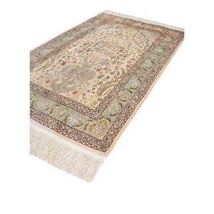 Tapis en soie rectangulaire Gulmarg Pae-5564 de haute qualité, à motifs floraux, noué à la main en viscose et polyester vert, pour salon ou chambre à coucher - Product Image 2