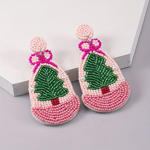 Pendientes de árbol de Navidad hechos a mano, elegante bordado de cuentas de semillas, joyería navideña con perla de diamante para REGALOS FESTIVOS - Product Image 6