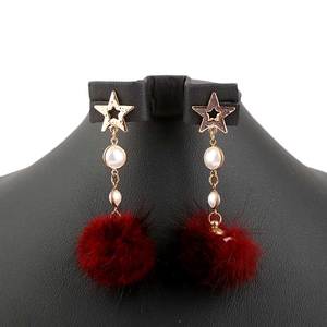 Women's Fur Earrings - Red - Product Image 1