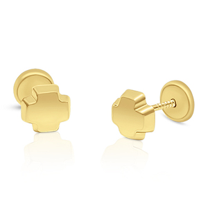 Pendientes de tuerca finos de oro rosa con perlas de diamantes geométricos de 4 pétalos de Oro a la moda para bodas, compromisos o fiestas - Product Image 1