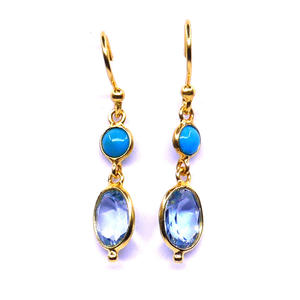 Pendientes Asequibles con Piedras Preciosas de Topacio Azul Turquesa Chapado en Oro Plata de Ley 925 para Boda para Mujer - Product Image 2