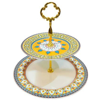 Support de service à 3 niveaux en céramique de luxe de qualité supérieure fait à la main Design décoratif Support à gâteau à 3 étages pour dessert en métal