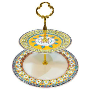 Support de service à 3 niveaux en céramique de luxe de qualité supérieure fait à la main Design décoratif Support à gâteau à 3 étages pour dessert en métal - Product Image 5