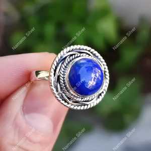 Boho Style Sparkling Lapis Lazuli <b>Ring</b> 925 Sterling <b>Silver</b> <b>Statement</b> Engagement Gift <b>Ring</b> for Brides IGI Certified - Product Image 3