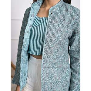 Chaqueta de Invierno Reversible con Estampado de Bloques de Seda y Relleno de Algodón - Product Image 2