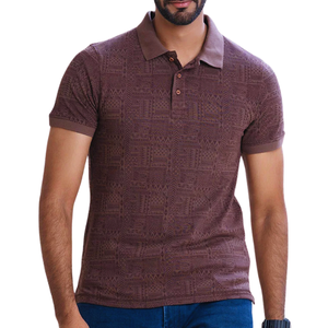 Piqué marron confortable pour polo élégant motif solide tissu tricoté sans effort tenue décontractée de tous les jours - Product Image 1