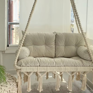Grande Chaise Hamac en Coton Macramé Fait Main, Design Moderne, Siège Balançoire Boho, Chaise Suspendue Ronde - Product Image 1