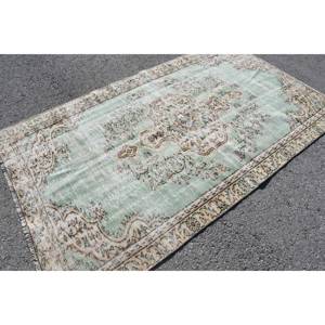Tapis Vintage Classique en Laine 4.9X8.2 pieds Vert Beige Patchwork Design pour Entrée Rectangle Abstrait Motif Grande Surface Latex - Product Image 2