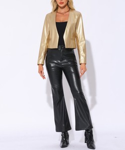 Veste en cuir automne-hiver personnalisée pour femmes avec col tournant solide manches complètes et doublure en satin respirant - Product Image 3