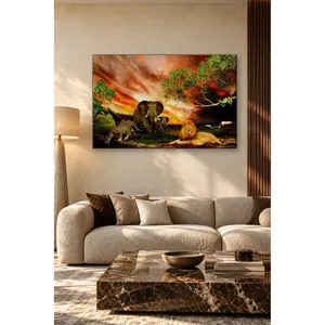 Impression sur toile Fida Lion, éléphant et léopard sous un ciel rouge - Product Image 3