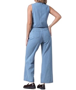 Conjunto de 2 piezas de mezclilla de tendencia superior para mujer, conjuntos de chaleco, conjuntos de 2 piezas para mujer, pantalones vaqueros de pierna ancha, conjunto de mezclilla de dos piezas 2026 - Product Image 3