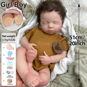 Muñeca Bebé Reborn de Silicona de 50 cm con Cabello Corto y Rizado, Venas Pintadas en 3D, Muñecas Reborn <span class=keywords><strong>que</strong></span> <span class=keywords><strong>Parecen</strong></span> <span class=keywords><strong>Bebés</strong></span> <span class=keywords><strong>Reales</strong></span> Durmiendo - Product Image 2