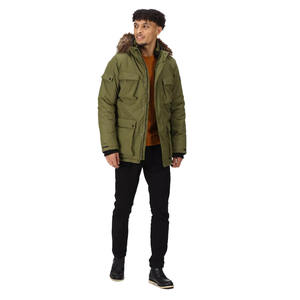 Men Green <b>Padded</b> Waterproof Parka Jacket With Multiple Pockets & Faux Fur on Hood Men Breathable Jackets - Product Image 3