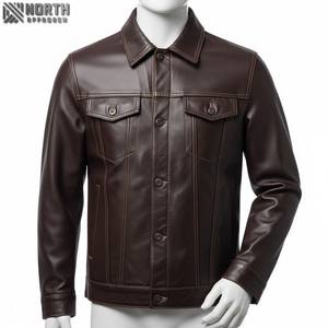Chaqueta de cuero gruesa a prueba de viento con cremallera y manga larga con cuello levantado de alta calidad para hombre, chaqueta Bomber Racer personalizada - Product Image 1