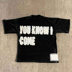 2025 personalizado Boxy recortado lavado ácido desgastado bordado apliques parche diseño Vintage camisetas para hombres con parche Logo - Product Image 2