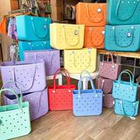 Bolsa de mano EVA con logo personalizado, impermeable, lavable, de gran capacidad, con abertura superior, para la playa, viajes, compras, verano.